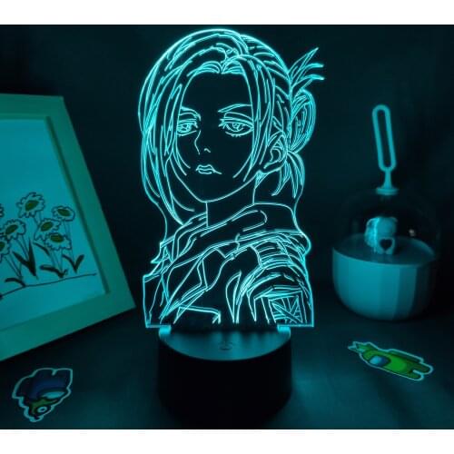 Attack on Titan Anime Figure Annie Leonhart Led Night Lights Manga RGB Gift Shingeki No Kyojin 3D Lamps Bedroom Table Decoration