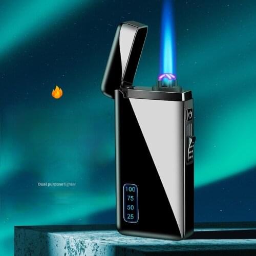Gas and Electricity Dual-use Charging Double Arc Windproof Gas-filled Lighter Personality Creativity Smoke Accessories for Weed