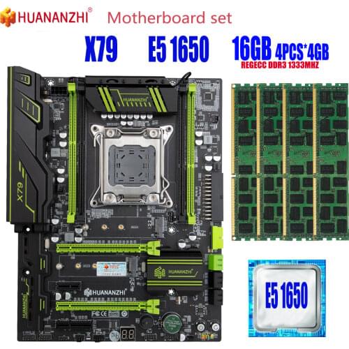 HUANANZHI X79 motherboard LGA2011 combos E5 1650 C2 4pcs x 4GB = 16GB 10600R 1333Mhz PCI-E NVME M.2 SSD USB3.0 Heat sink