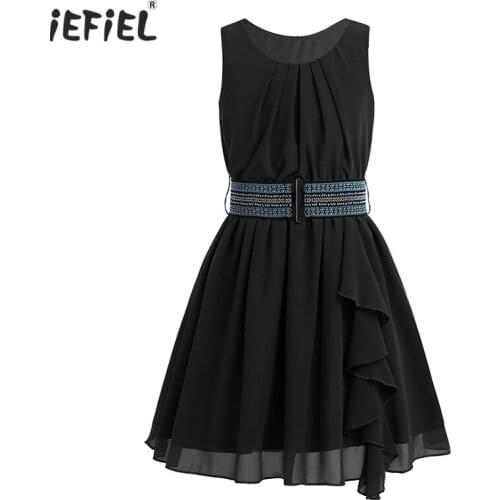 IEFiEL Child Kids Dresses for Girls Wedding Birthday Party Chiffon Sleeveless Flower Girls Princess Dress Vestidos Casual Dress