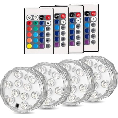 IP68 Underwater Night Lamp 10 LED Remote Controlled RGB Pond Submersible Light Battery Operated Garden Party Wedding Decoration