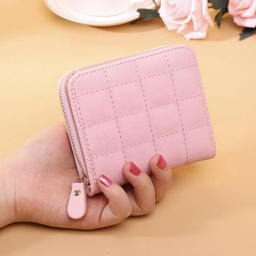 Women Short Wallets PU Leather Female Plaid Purses Nubuck Card Holder Wallet Fashion Woman Small Zipper Wallet With Coin Purse