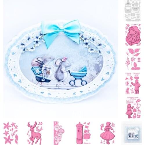 Mouse Santa Flower Metal Cutting Dies Scrapbook Diary Decoration Stencil Embossing Template DIY Greeting Card Handmade for 2021