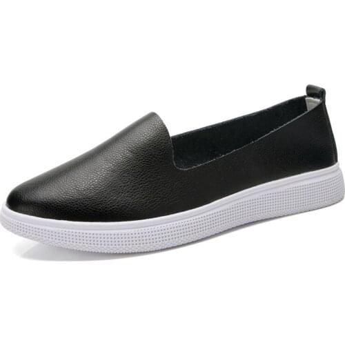 2019 fashion summer Genuine Leather flats Slip On Loafers shoes for women modis comfort mocasines femme mujer white shoes woman