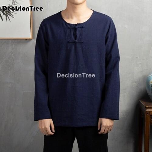 2021 chinese clothes for men t shirt male linen cotton loose blouse traditional kung fu outfit hanfu coats wu shu tee tops