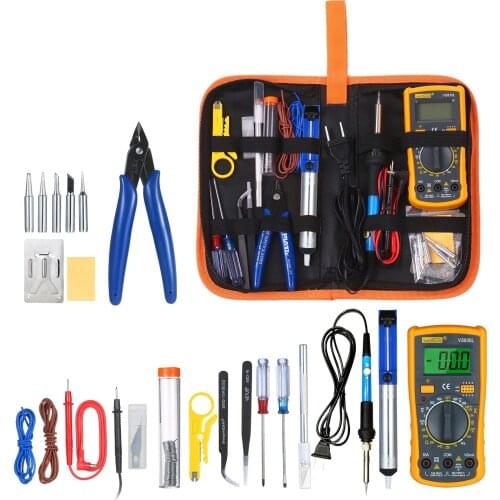 Adjustable Temperature Soldering Iron Kit 220V 60W Digital Multimeter Soldering Tips Desoldering Pump Cutter Solder Wire