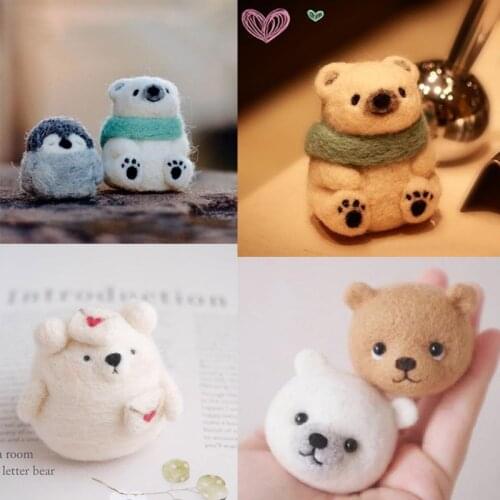 Non Finished Felt Kit Women Girls Popular Cute Bear Honey Snow Bear Wool Felting Toy Doll Wool Felt Poked Kitting DIY Package
