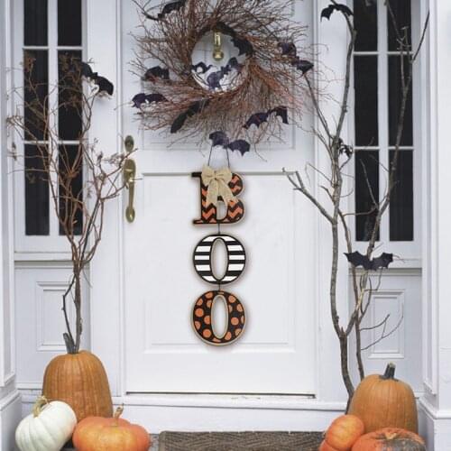 Halloween Boo Wall Sign Hanging Decorations Black Orange Wooden Letter Door Sign Board Plaque Halloween Party Home Garden Decor