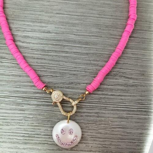 Ожерелье цепь Carabiner Fasteners Creative Spiral Lock Heishi African Vinyl Beads necklace smile pendant necklace women jewelry