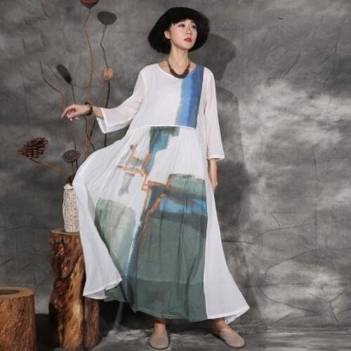 NINI WONDERLAND Autumn White Printed Cotton Vintage Maxi Dress 2021 Spring Women Fashion Loose Long Dresses Classic Big Size