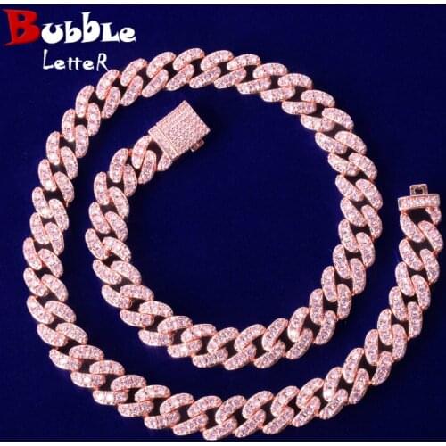 10mm Miami Cuban Link Women Necklace Bling AAAA Pink Zircon Charm Mens Hip Hop Chain Jewelry