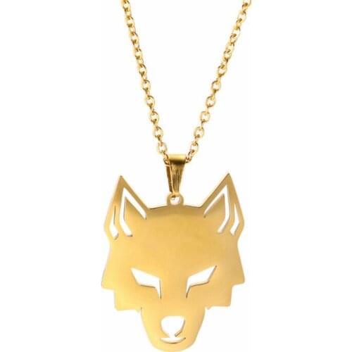 Nordic Viking Amulet Stainless Steel Wolf Head Pendant Animal Talisman Gold Colour Necklace Fashion Jewelry for Men Women