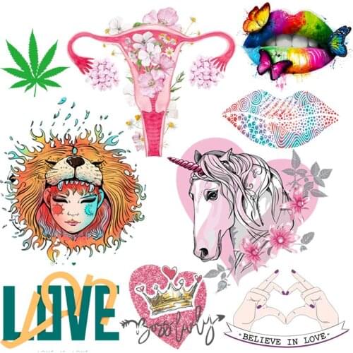 Fashion Clothing Stickers Flowers Iron On Transfers For Clothing Animal Lips Applique On Women T-shirt Thermo-stickers Stripes