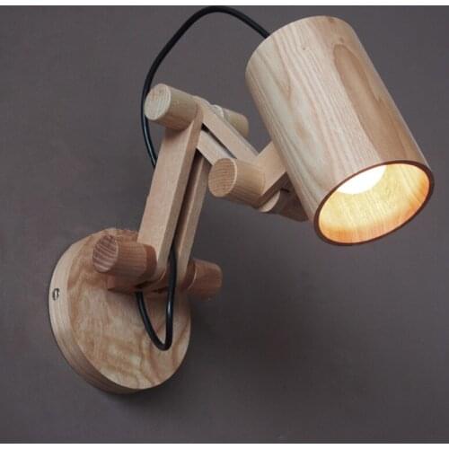 Solid Wooden wall telescopic bedroom bedside lamp wall lamp NEW Nordic study creative modern home living room corridor lights za