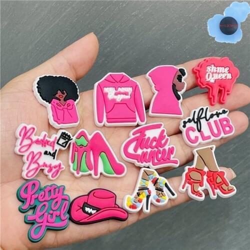 50pcs Wholesale Pink Girl Series PVC Garden Shoes Accessories Children Shoe Decorations Fit Croc Jibz Charm Backpack