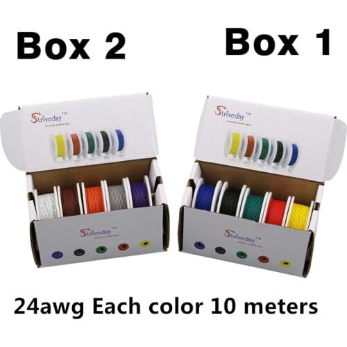 UL 1007 24awg 100m Electrical Wire Cable Line 10 colors Mix Kit box 1+ box 2 stranded wire Airline Copper PCB Wire DIY
