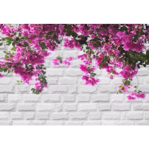VinylBDS White Brick Wall Photography Backdrops Purple Fower Photographer Bbackground Children Photography-Studio-Backdrop