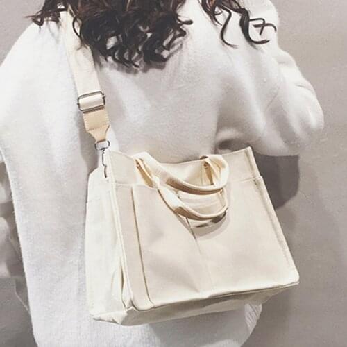 Large Capacity Women Shoulder Bag Korean Simple Solid Color Casual Canvas Handbag Hot Sale Student Crossbody Bags