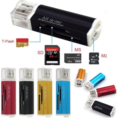 1pcs 4 In 1 USB 2.0 High Speed Card Reader Multi-Slot Card Reader Multi Memory Card Reader USB Adapter Support Micro SD/TF/MS/S2