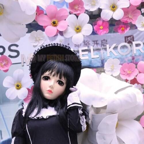 Yan-04)Female Sweet Girl Resin Half Head Kigurumi Mask With BJD Eyes Cosplay Japanese Anime Role Lolita Mask Crossdress Doll