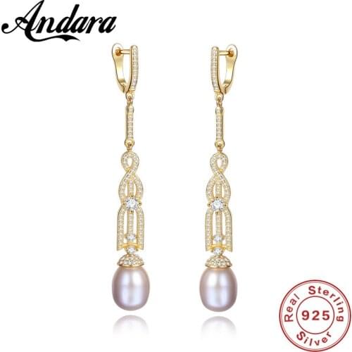 New Pearl Earrings Genuine Natural Freshwater Pearl 925 Sterling Silver Long Earrings Jewelry for Women Wedding Gift