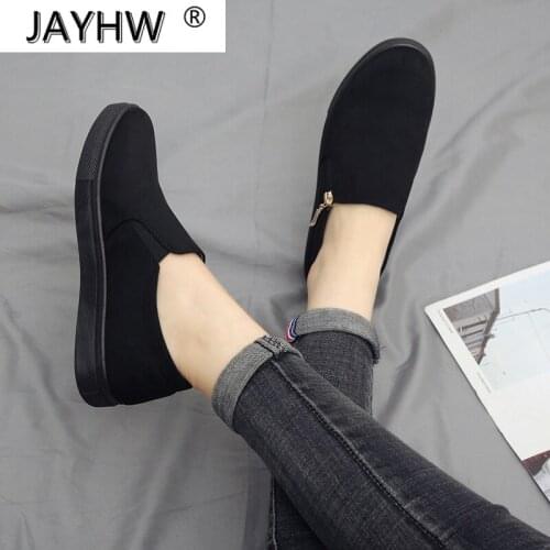 2020 Newest Women Canvas Shoes Casual Thick Bottom Flat with Breathable Female Sneakers Pure Black Zapatillas Mujer with Zippers