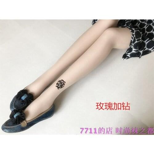 Women sexy Silk stockings super thin pantynose tattoo shade free shipping rose + Rhinestone