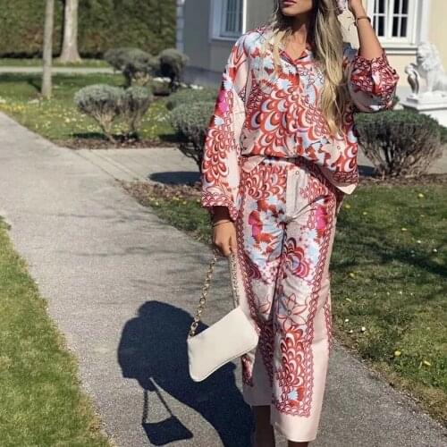2021 Women Summer Suits Blouse Shirt + Wide Leg High Waist Pants Fashion Female Trousers Sets 2 Pieces Sets Women Loose Clothing