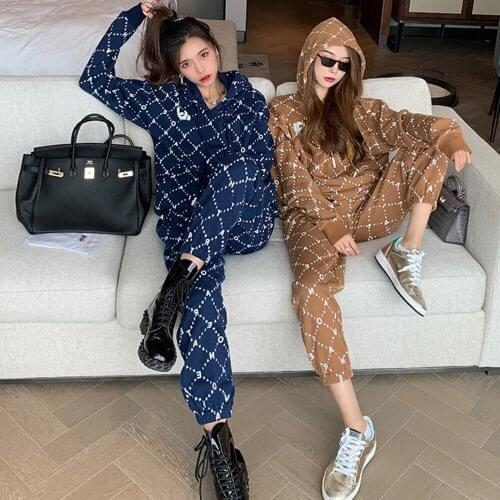 Two Piece Set Women Tracksuit Hoodies Sweatshirts Tops And Pants Set Fashion Patchwork Two Piece Outfits Winter Autumn