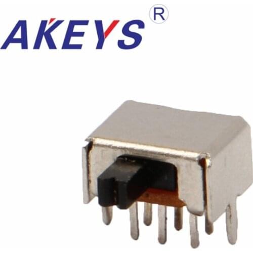 10PCS SK-22D07 2P2T Double pole double throw slide switch side insert 6 pin with 2 fixed pin for toys