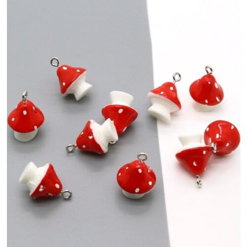 12pcs 3D Cartoon Kawaii Resin Charms Mushroom Necklace Personality Acrylic Resin Pendant Findings Girl Charm Jewelry Accessories