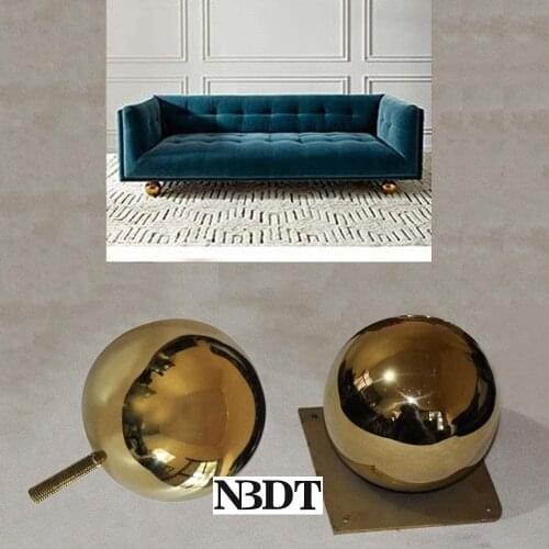 2Pcs Titanium Gold TV Cabinet Sofa Couch Tea Bar Dia.12CM Ball Feet Square Plate Thread Bolt Mount