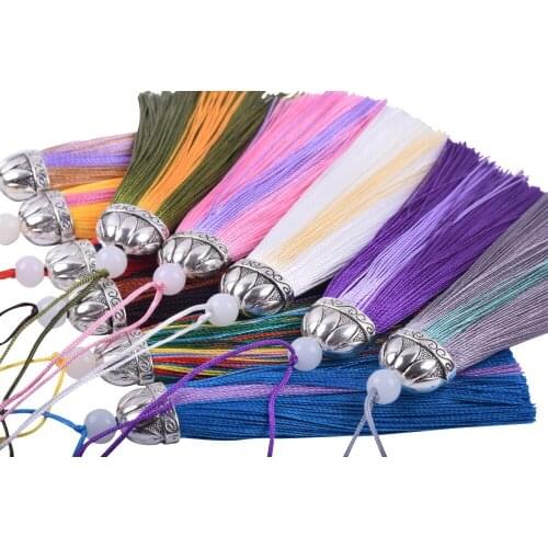 22 CLR Avail.--KONMAY 10pcs Craft Tassels Charms, Two Tones with Antique Silver Caps, 10.0cm/4.0