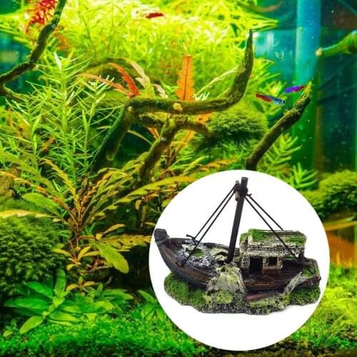 Fish Ttank Landscape Wreck Broken Ship Shape Resin Ornament Aquarium Decoration
