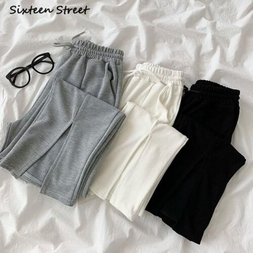 Pants Women Summer Korean Style Loose High Waisted Wide Leg Y2k Pants Split Trousers Casual Joggers Women High Quality New 2021