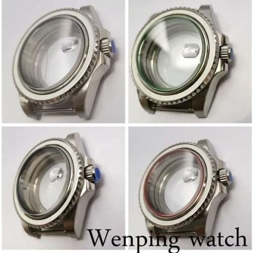 40mm Silver case sapphire glass green red black edge fit NH35 NH36 ETA 2836 Miyota 8215/8205/821ADG 2813/ 3804 movement