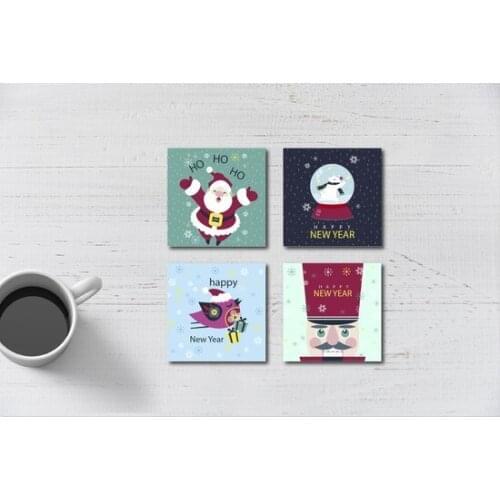 Decorative Snow Globe christmas Wooden Coaster 4'lü Set christmas decorations рождественские украшения