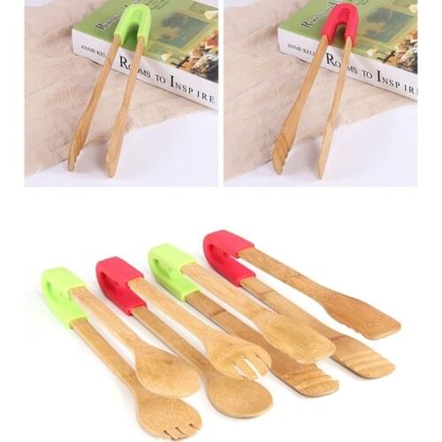 Wooden Bamboo Bread Kitchen Tongs Grilling Food BBQ Tool Wooden Clamp Food Clips Kitchen Gadgets