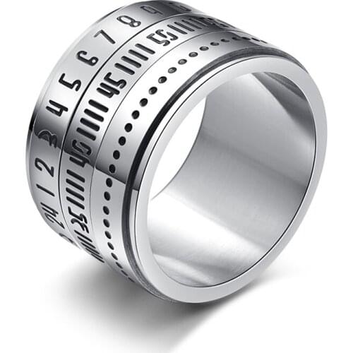 Men Big Wide Ring Quality Number Stainless Steel Spinner Ring Black Gold Silver Color Punk Ring