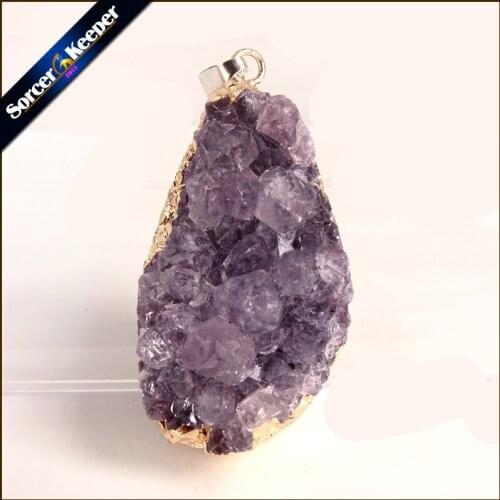 Natural Irregular Purple Raw Amethysts Quartz Crystal Cluster Pendant Necklace With 24K Gold Filled Edge Fit Jewelry Making A949