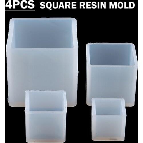 4pcs Clear Cube Silicone Mould Resin Epoxy Pendant Casting Mold Square Cube Shape Multifunctional Ice Tray For DIY Craft Making