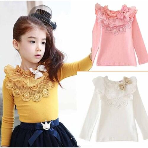 Baby Girls Long Sleeve cotton lace shirt ,2-7y toddler girls autumn clothing high quality kids school outwear