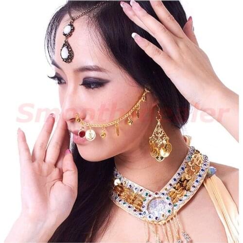 Indian Belly Dance Fashion Jewelry Bridal Wedding Clip On Nose Ring Chain Golden