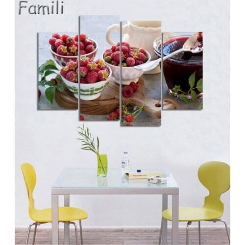 4Picture Jam And Food And Cup Of Modern Canvas Print Painting Wall Art Picture For Kitchen Room Decoration Artwork Unframed