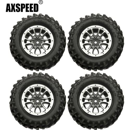 AXSPEED 1.9inch Aluminum Alloy Beadlock Wheel Rims Hubs 108mm OD Rubber Tires for Axial SCX10 D90 1/10 RC Crawler Car Parts