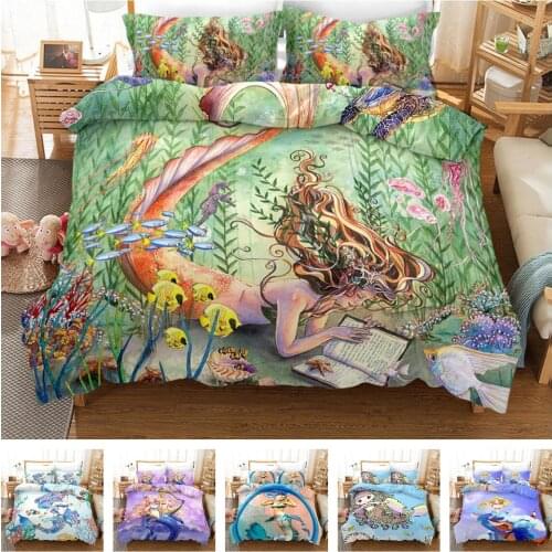 Hot Style Bedding Set 3d Digital Mermaid Printing 2/3pcs Duvet Cover Set Single Twin Double Full Queen King Bedroom Decor
