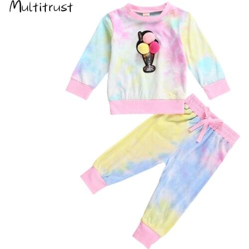 Girls Casual Clothing Sets Children Kids Baby Long Sleeve Tie Dye Print T-shirts+Shorts Pants Sets Fashion Girls Clothes Suits