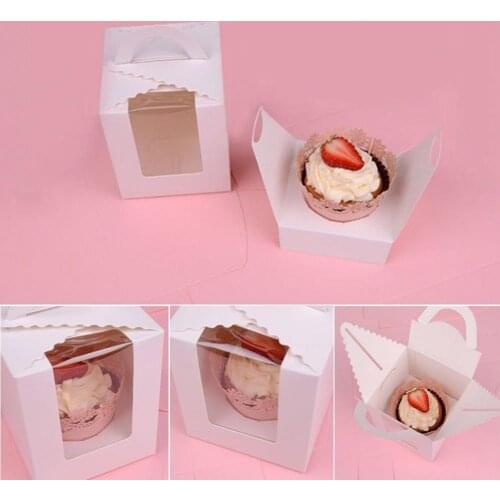 5Pcs Clear Window Single Cupcake Dessert Candy Storage Boxes Muffins Pastries Containers with Handle Wedding Birthday Gift Box