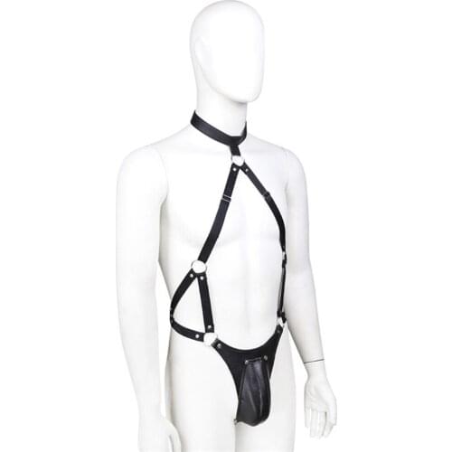 Leather Body Harness Halter Mankini T-back Night Cosplay Bodysuit