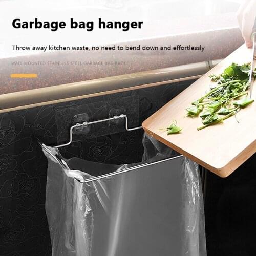 Kitchen Trash Rack Cabinet Door Garbage Bags Holder Stainless Steel Closet Garbage Storage Holder Kitchen Accessories cocina